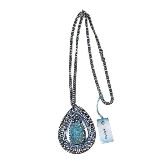 VINTAGE FAUX TURQUOISE Medallion Pendant Necklace Made In Egypt - Picture 1 of 5